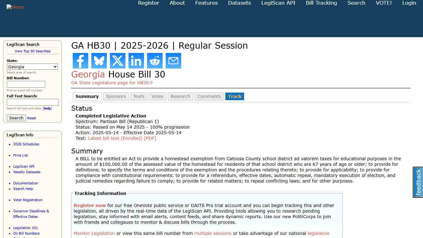 GA HB30 2025-2026 Regular Session LegiScan
